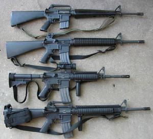 由上至下：M16A1、M16A2、M4、M16A4