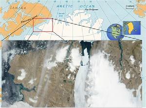NASA的衛星圖像顯示彼得曼冰川前沿面積巨大的“冰島”已經完全崩離飄入海洋。