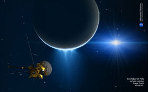 藝術示意圖：美國宇航局卡西尼號土星探測器近距離考察土衛二噴泉系統