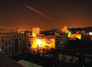 葉門首都薩那，反政府軍正在使用防空武器。