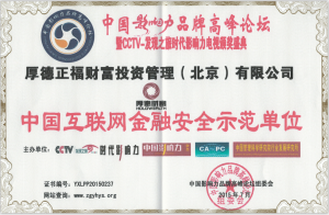 中國網際網路金融安全示範單位證書