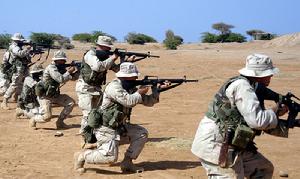 海軍陸戰隊員用他們的M16步槍進行練習