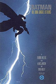 《蝙蝠俠：黑暗騎士歸來》（Batman: The Dark Knight Returns）第一期的封面，本系列漫畫在1980年代重新定義了蝙蝠俠這個人物。底稿由法蘭克·米勒繪製。