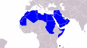 阿拉伯國家聯盟成員國分布圖（藍色區域）
