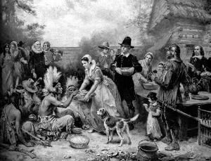 清教徒邀請印第安人慶祝感恩宴會