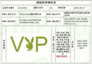 VIP花花公子第18類註冊信息