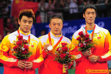 中國選手在北京奧運會桌球頒獎儀式上