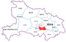 仙桃市在湖北省位置（紅色部分）