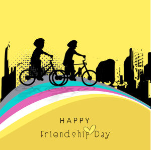 友誼節概念與黃色背景兩個年輕男孩的剪影