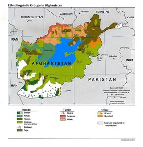 圖中藍色區域為哈扎拉人居住地區