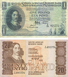 印有贊·范里貝克肖像的舊南非貨幣