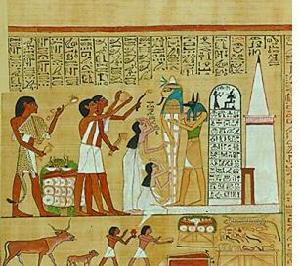 莎草紙上關於“開嘴儀式”的描述。在這個儀式上，木乃伊被重新賦予了生命