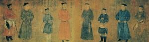 南宋劉松年所繪《中興四將岳飛、張俊、韓世忠、劉光世圖》。張俊為左起第四人。