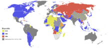 抵制本屆奧運會的國家以紅色和橘色標示