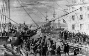 1773年12月16日波士頓民眾將東印度公司船上的茶葉全都倒入大海