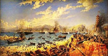 馬江海戰銅版畫《法軍登入羅星塔》
