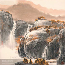中國畫 山水: 霜秋 75cm&times;75cm