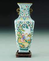 清乾隆畫琺瑯西洋人物方瓶 清乾隆畫琺瑯西洋人物方瓶