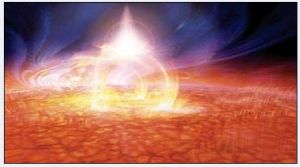 太陽大氣層中的突然爆炸，在短短几分鐘內釋放出相當於數十億顆核子彈的能量。耀斑的起因是太陽磁場突發的重新排布。這些磁場從太陽表面向上拱起，可以通過在磁場束縛下的發光氣體來追尋它們的蹤跡。