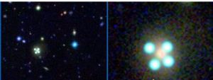 類星體被其前面的星系折射為四個影像！在天文學上被稱為“愛因斯坦十字