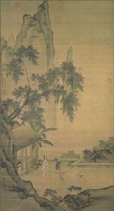 明周臣畫閒看兒童捉柳花圖