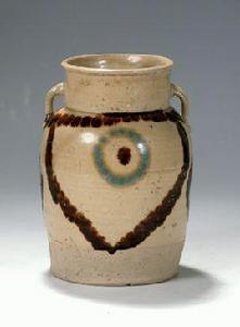 唐長沙窯青釉褐綠點彩雙耳罐 唐長沙窯青釉褐綠點彩雙耳罐