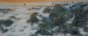 賀泉作品--旭日東升（中國畫寫意山水）