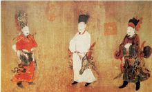 《八公圖》局部，從左至右依次為長孫嵩、崔宏、王建