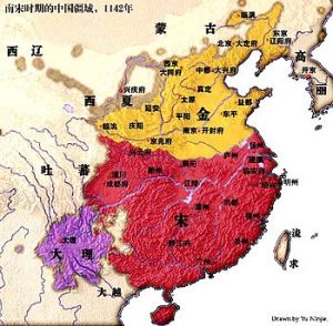 1142年金、南宋、西夏三國對峙圖