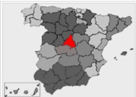 馬德里自治區在西班牙地圖中的位置