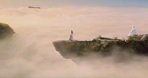 孔子與老子在山峰絕頂相對而坐