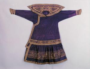 清石青龍鳳勾蓮暗花紗描金雲龍單朝袍 清石青龍鳳勾蓮暗花紗描金雲龍單朝袍