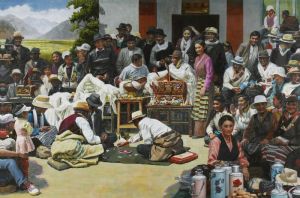 西藏組畫之一——豐收節 油彩 