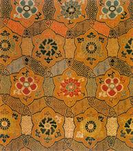 明代橘黃地盤絛四季花卉紋宋錦