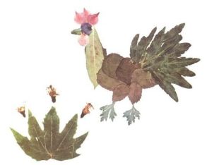 樹葉貼畫《公雞》