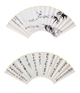 《墨梅竹詩句和李白行路難》書畫摺扇