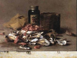牡蠣,蝦和靜物 60 x 92.5 cm