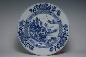 景德鎮窯青花山水人物紋盤 景德鎮窯青花山水人物紋盤