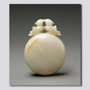 白玉鴛鴦柄圓盒 白玉鴛鴦柄圓盒
