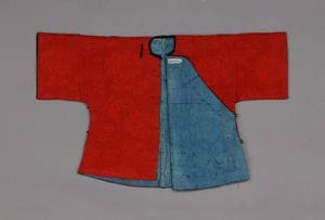 清同治紅色菊花紋縐綢大襟小棉襖 清同治紅色菊花紋縐綢大襟小棉襖