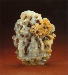 玉鏤雕山林人物紋爐頂 玉鏤雕山林人物紋爐頂