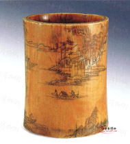 明象牙刻山水人物圖筆筒圖