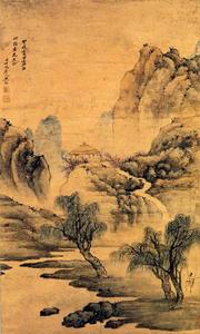 清樊圻春山策杖圖軸