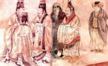 唐祭祀與重大政事時的朝服，左四為外國使臣