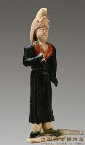 藍釉胡服女陶俑