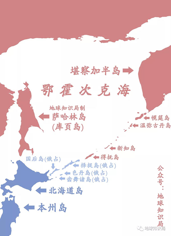 擇捉島是千島群島站中最大的島嶼且離日本本土較近(下圖為千島群島的當代狀況)