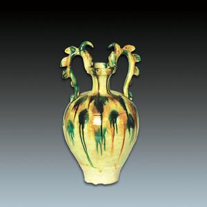 遼三彩雙龍瓶