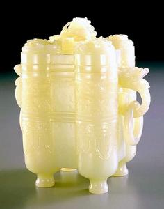 古代白玉四連方盒