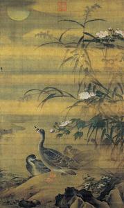 明呂紀秋渚水禽圖