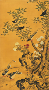 摹古《桂菊山禽》絹本設色  縱192厘米，橫107厘米 2013年